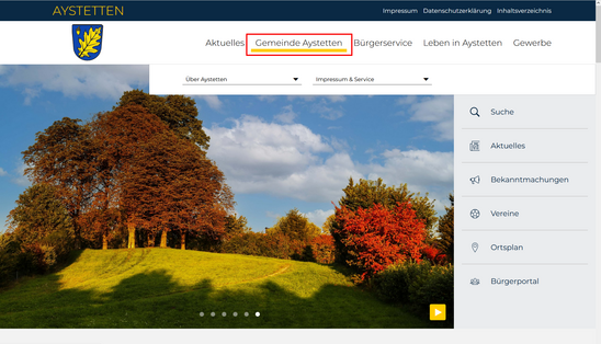 Ausklappmenü Gemeinde Aystetten